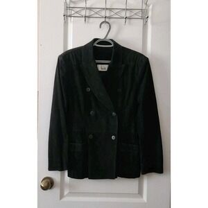 Women's Leather Suede Goat Pea Coat Jacket  Black‎ Pockets Made In Spain Size 8